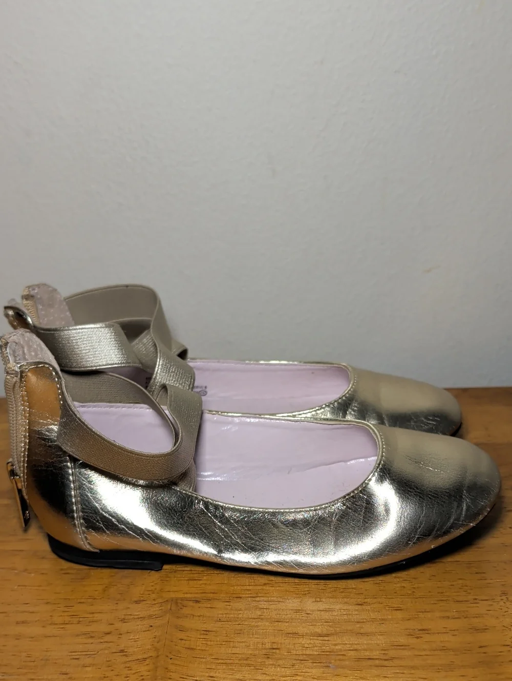 Nina Marissa Metallic Gold Ballet Flats with Elastic Cross-Strap Girls Size 13
